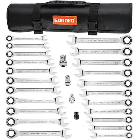 6-18mm SAE Metric Ratcheting Combination Wrench Set - SORAKO