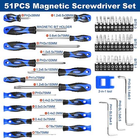 SORAKO 51-Piece slotted/phillips/hex/torx/square/pozi Screwdriver Sets - each part