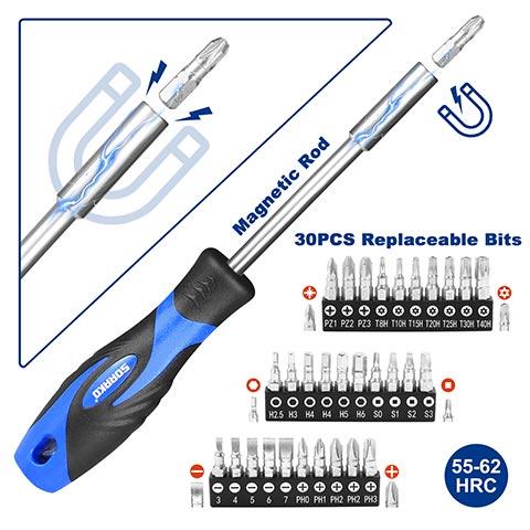 SORAKO 51-Piece slotted/phillips/hex/torx/square/pozi Screwdriver Sets - magnetic rod