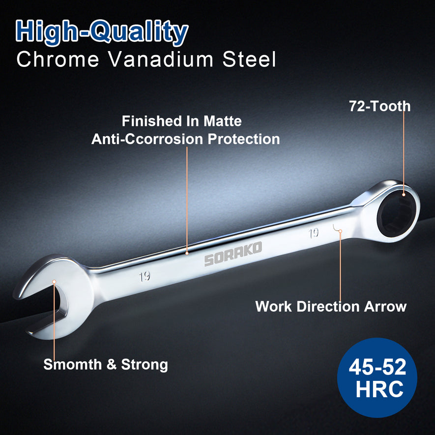 SORAKO Ratchet Spanner Set, 16 Pieces Combination Wrenche