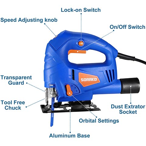 5.0Amp Jigsaw, 800-3000 SPM Cutting in Wood 60mm -  dismantling diagram